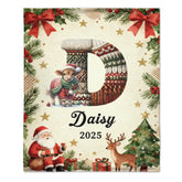 Customized Cute Animals Knitted Letter Design Blanket - Personalized Name And Initial Letter - Christmas Gift For Family, Friends